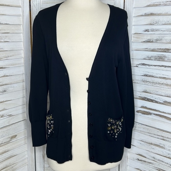 Apt. 9 Sweaters - Apt. 9 Black Long Cardigan w Embellished Pockets - SZ S